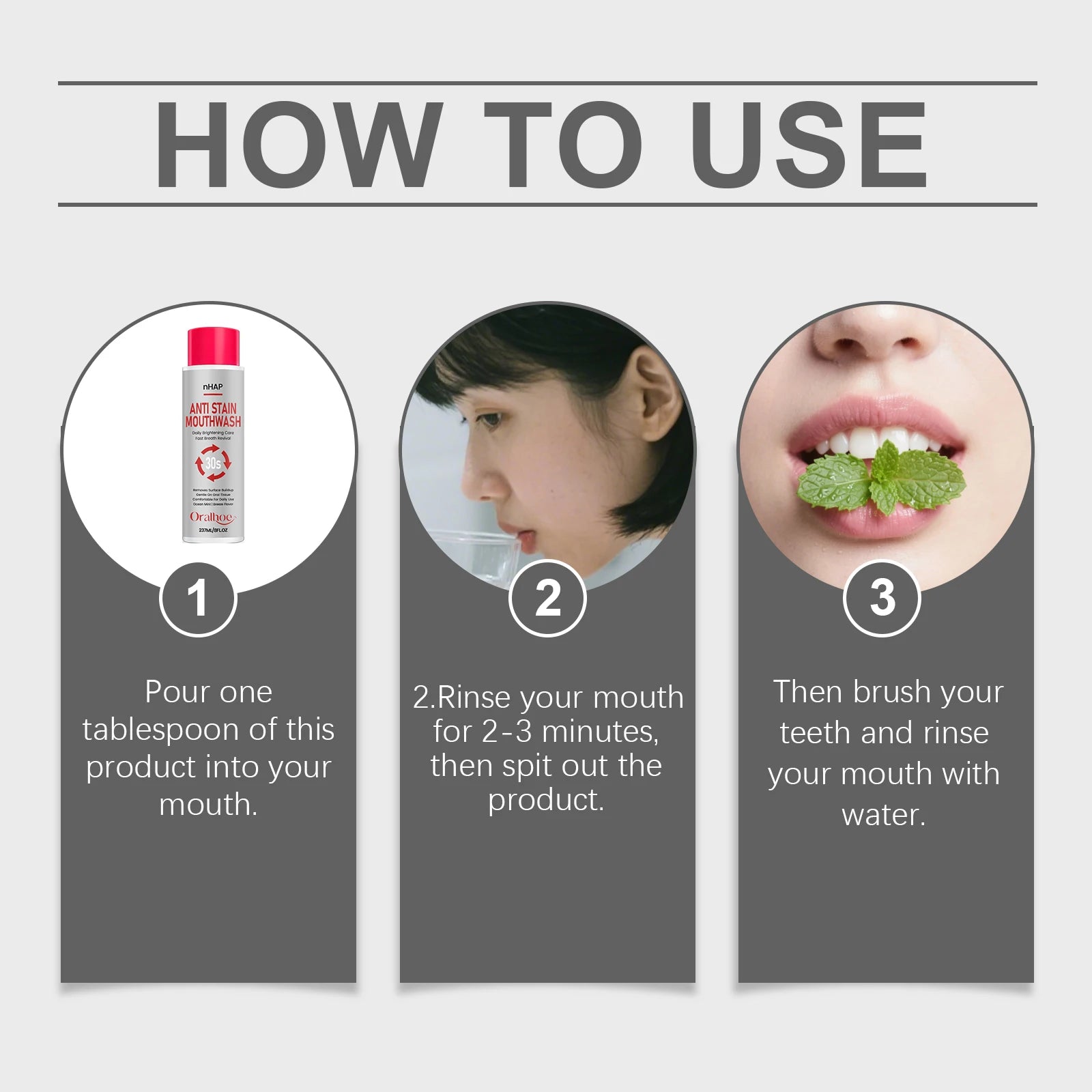 Anti-Stain Teeth Whitening Mouthwash - Alcohol-Free Daily Oral Care & Fresh Breath - 12