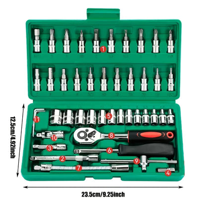 46-Piece 1/4" Drive Socket & Ratchet Wrench Set for Auto Repair & DIY