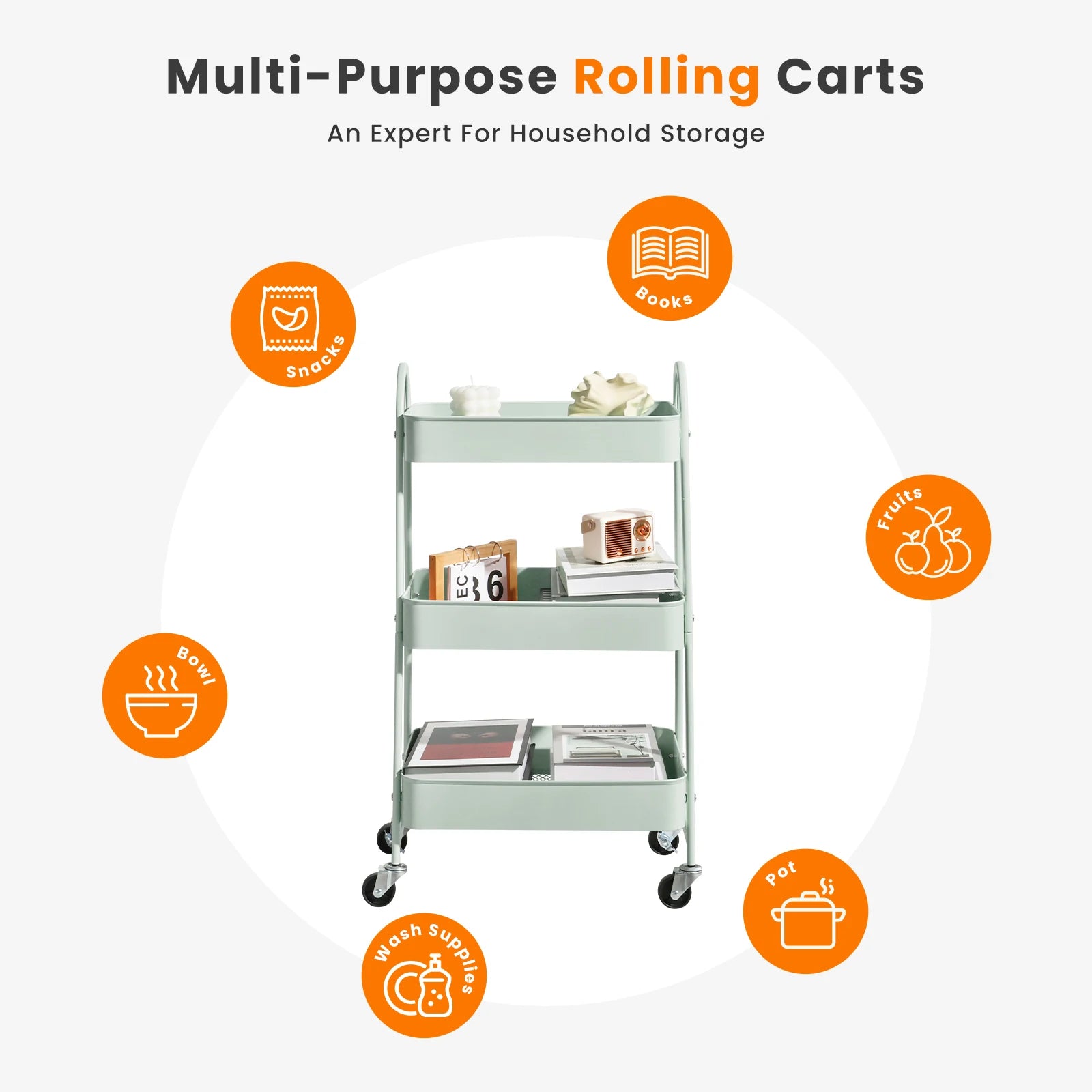 3-Tier Rolling Storage Utility Cart with Lockable Wheels for Home - 16