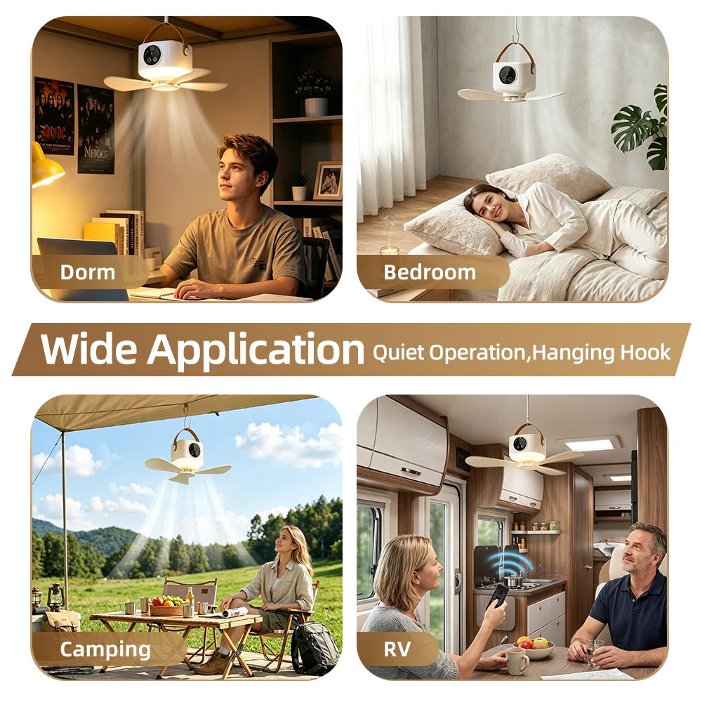 Portable Rechargeable Ceiling Fan with LED Light & Remote Control