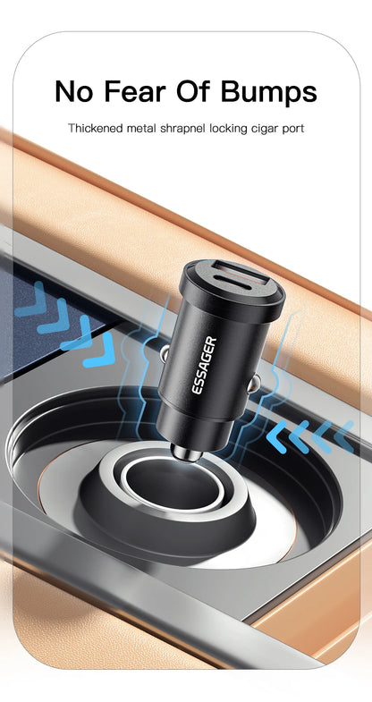 Essager 45W Fast Car Charger PD 3.0 Dual Port USB-C Adapter for Phone