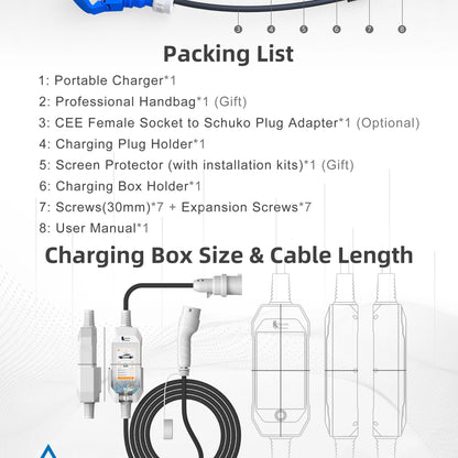 Portable 7kW EV Charger with 4.3" Touchscreen & Smart WiFi App Control