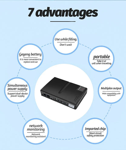 Mini Portable UPS Backup Power Supply for WiFi Routers & Security Cameras