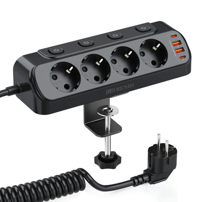 8-in-1 EU Power Strip with 4 Outlets, 2 USB-C & 2 USB-A Fast Charging