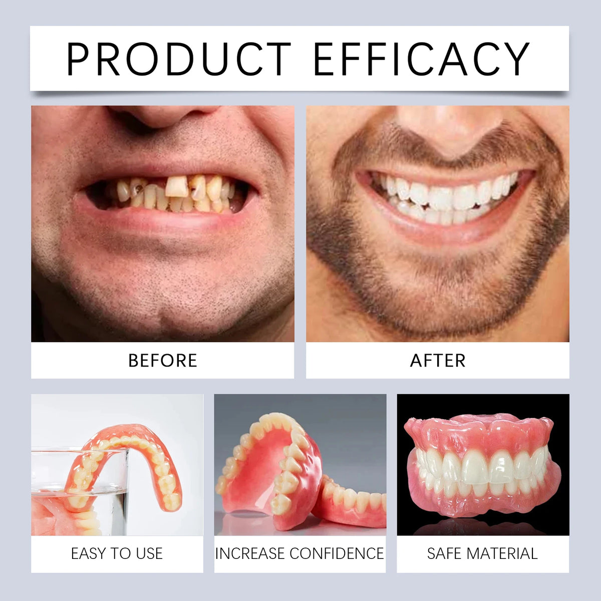 Flexible Silicone Cosmetic Denture Reline Set for Instant Smile Transformation
