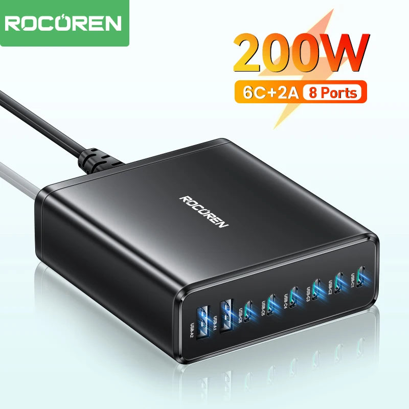 200W 8-Port USB-C Desktop Fast Charging Station for Laptops & Phones - 1