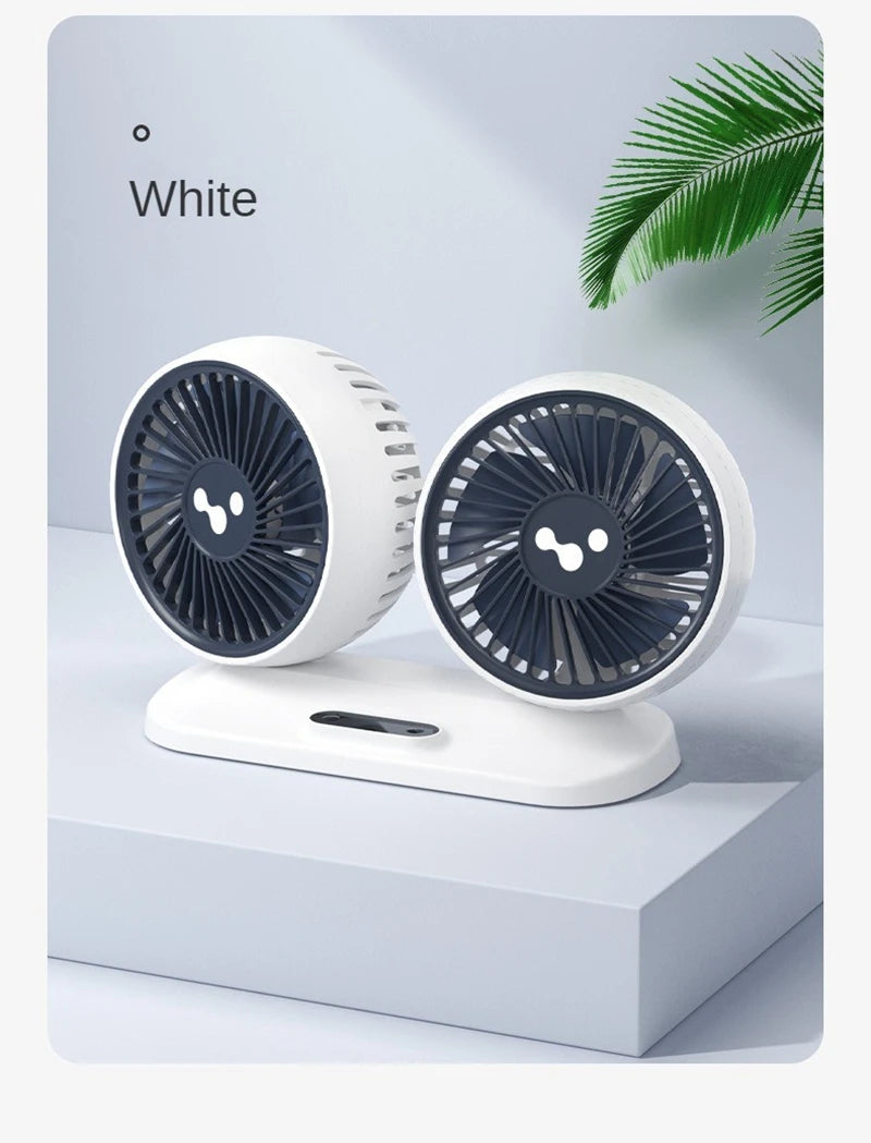 Dual Head USB Car Fan - 3-Speed 360° Adjustable Dashboard Fan