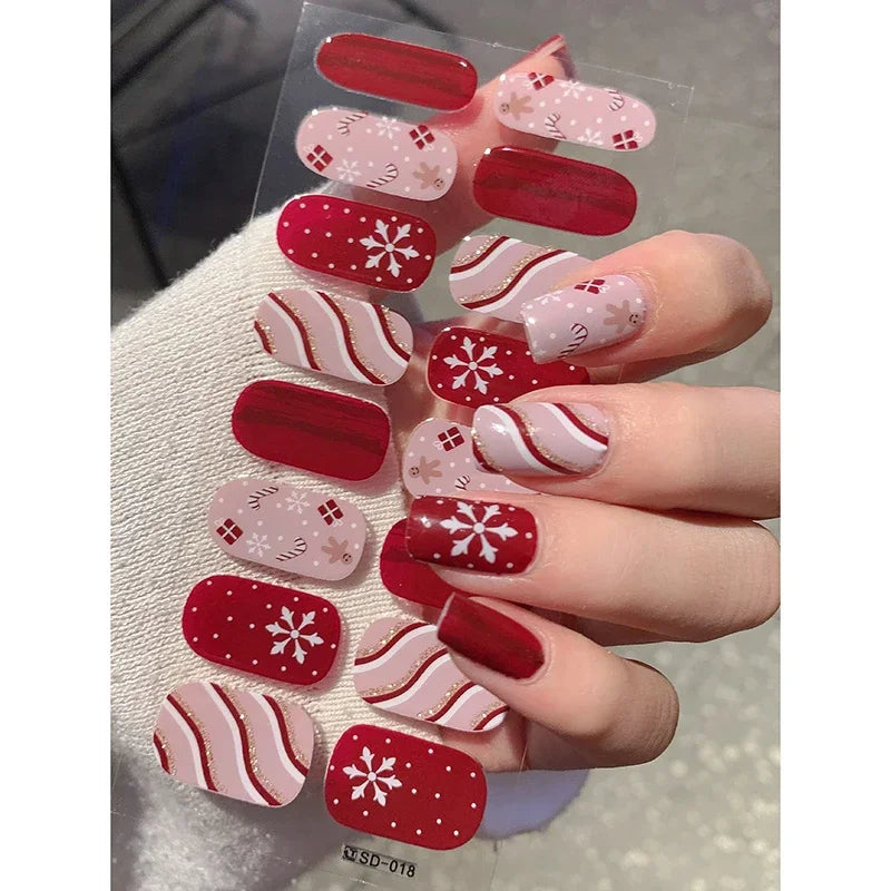 Christmas Snowflake Semi-Cured Gel Nail Wraps - Long-Lasting Holiday Nail Art Decals - 18