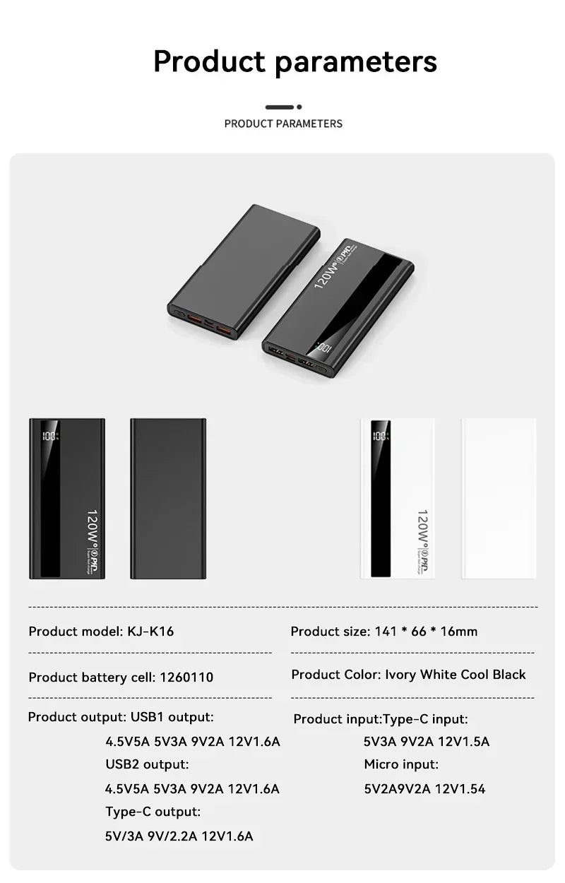 Lenovo 120W 500000mAh Fast Charging Portable Power Bank