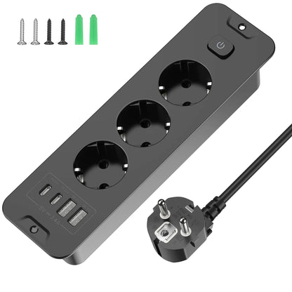 10-in-1 Recessed Power Strip with 20W USB-C PD & Fast Charging Wall Socket