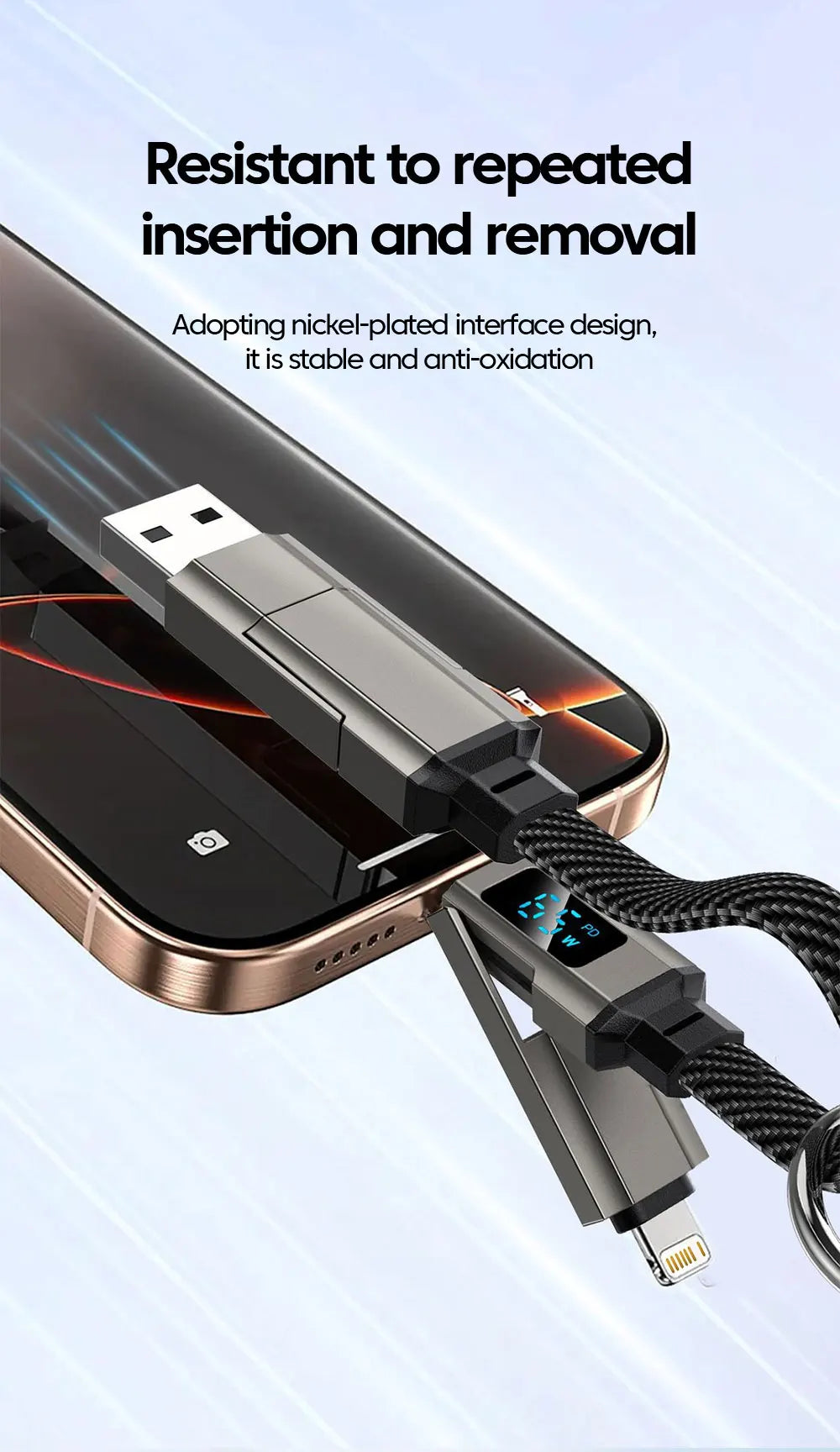 4-in-1 Fast Charging Cable with Digital Display - USB-C & Lightning Cord - 9