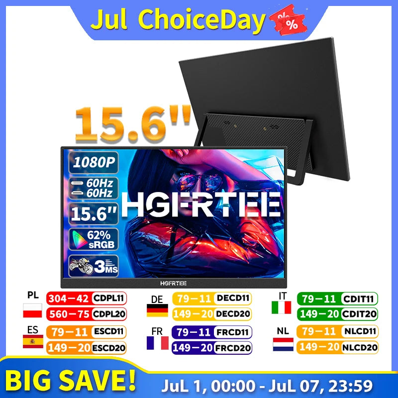 15.6" FHD Portable Monitor - IPS Gaming Laptop Display with USB-C & HDMI
