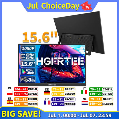 15.6" FHD Portable Monitor - IPS Gaming Laptop Display with USB-C & HDMI