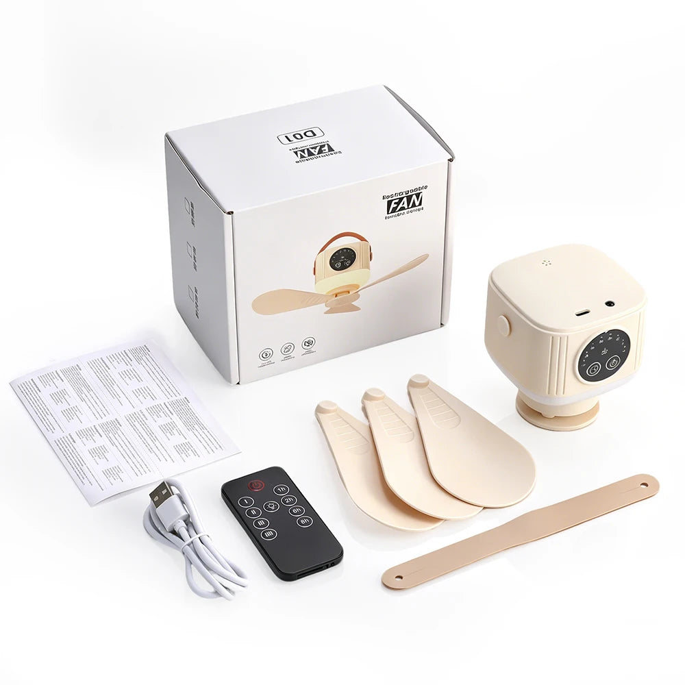 Portable Rechargeable Ceiling Fan with LED Light & Remote Control
