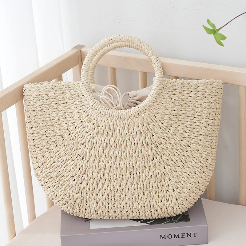 Luxury Half-moon Straw Tote