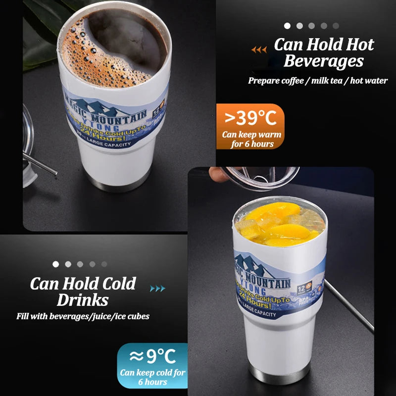 900ml Vacuum Insulated Stainless Steel Tumbler with Straw for Travel