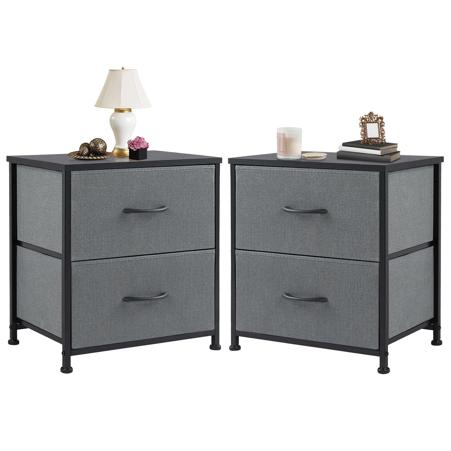 Modern 2-Drawer Nightstand with Fabric Storage Drawers – Bedroom Side Table
