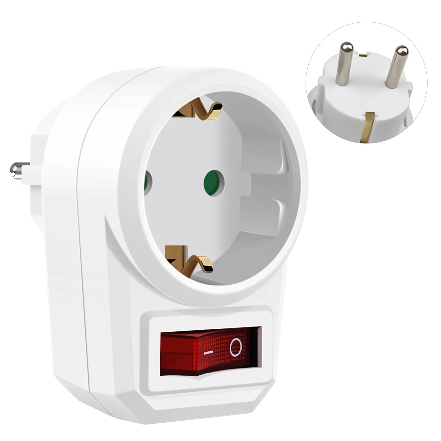 EU Socket Power Adapter with Switch - 16A German Standard Wall Plug