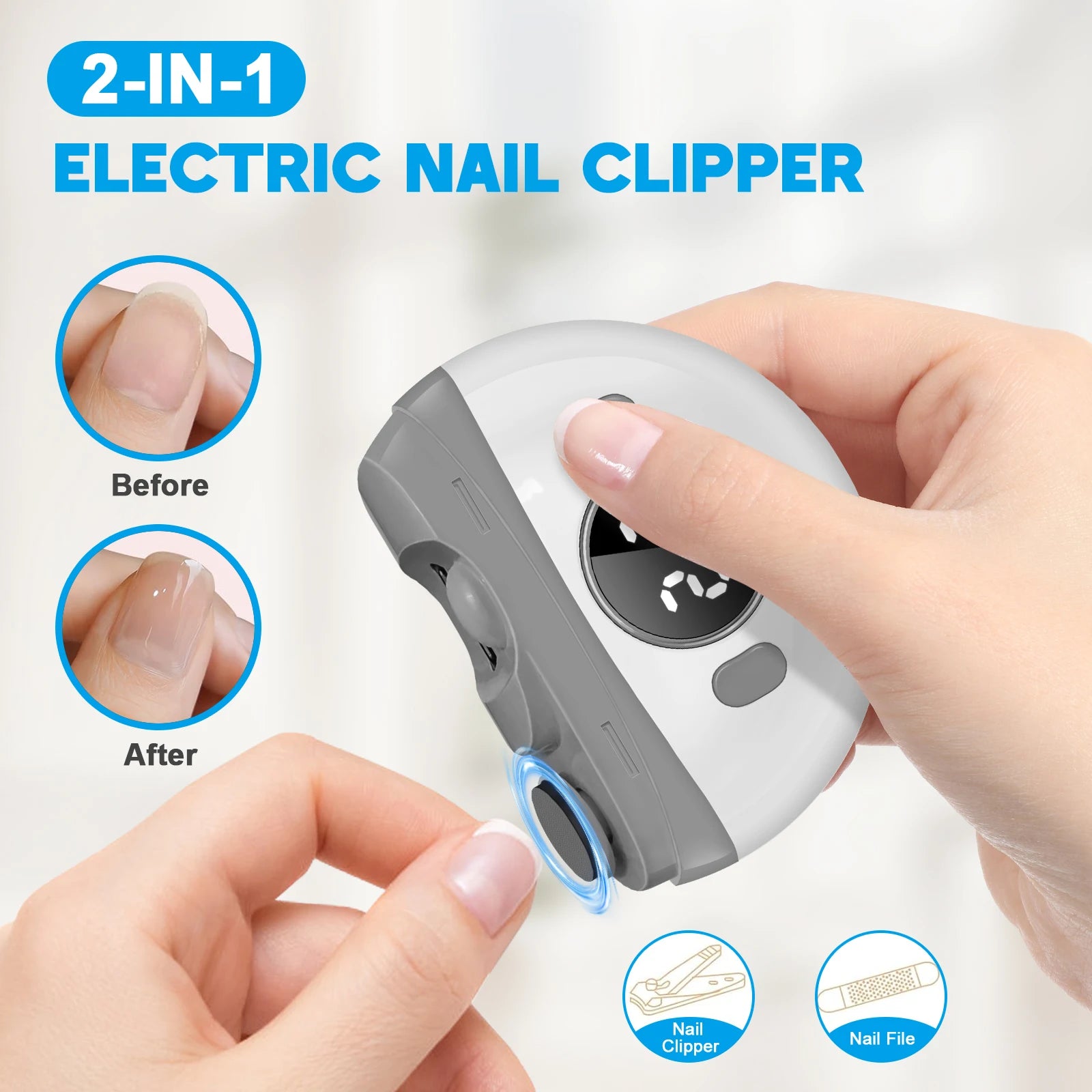 Automatic Electric Nail Trimmer & Polisher - Safe & Painless LED Nail Care Device - 10