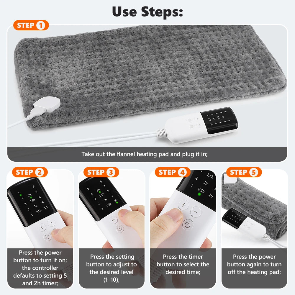 Electric Heating Pad for Back & Joint Pain Relief with Adjustable Heat & Timer - 15