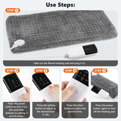 Electric Heating Pad for Back & Joint Pain Relief with Adjustable Heat & Timer