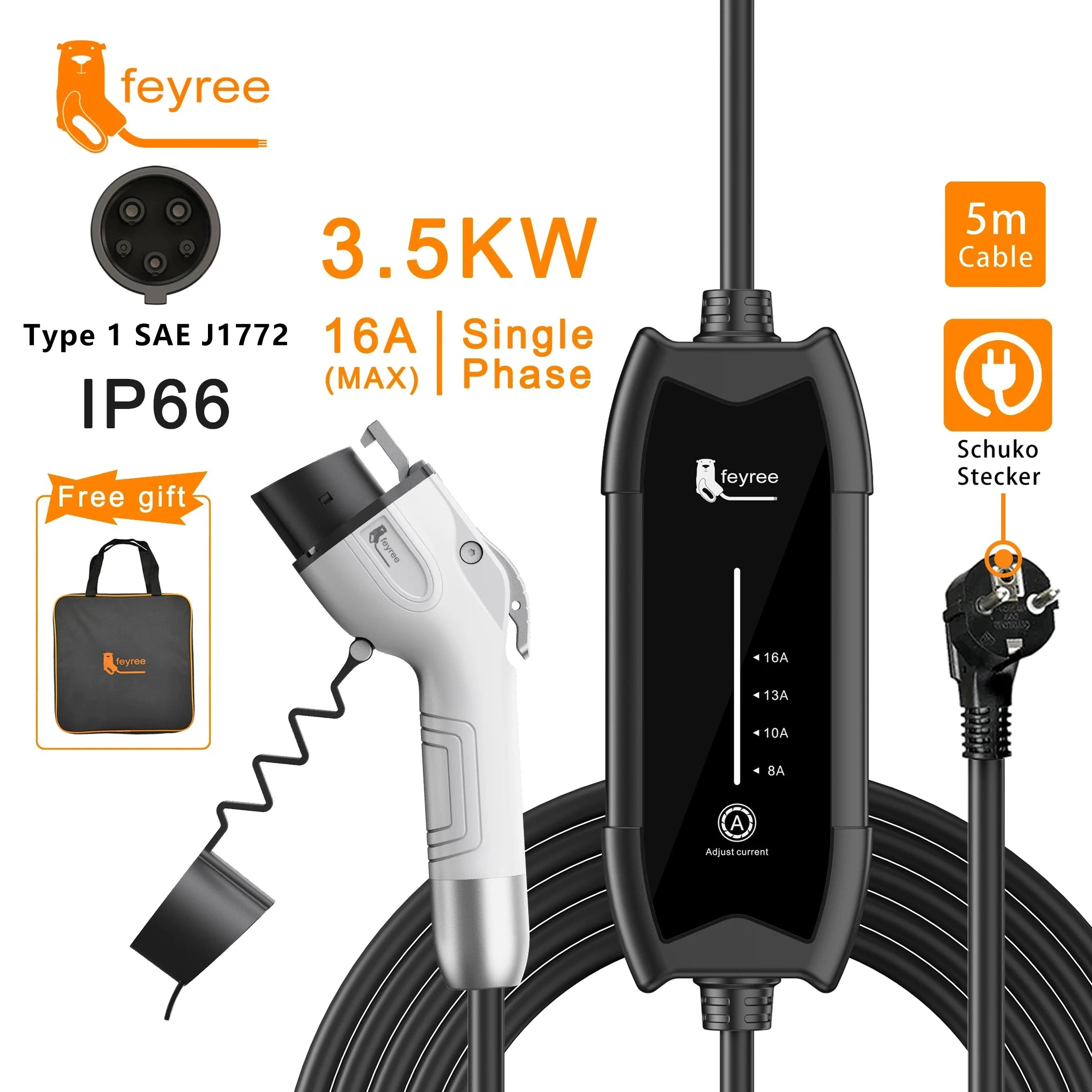 Portable 3.5KW EV Charger - Adjustable 16A Level 2 Charging Station - 32