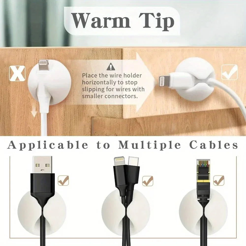 Adhesive Cable Organizer Clips – Tidy Desk Cord Holder for USB & Data Cables