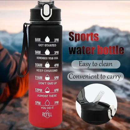 Motivational 750ml Sports Water Bottle with Time Marker & Leak-Proof Straw