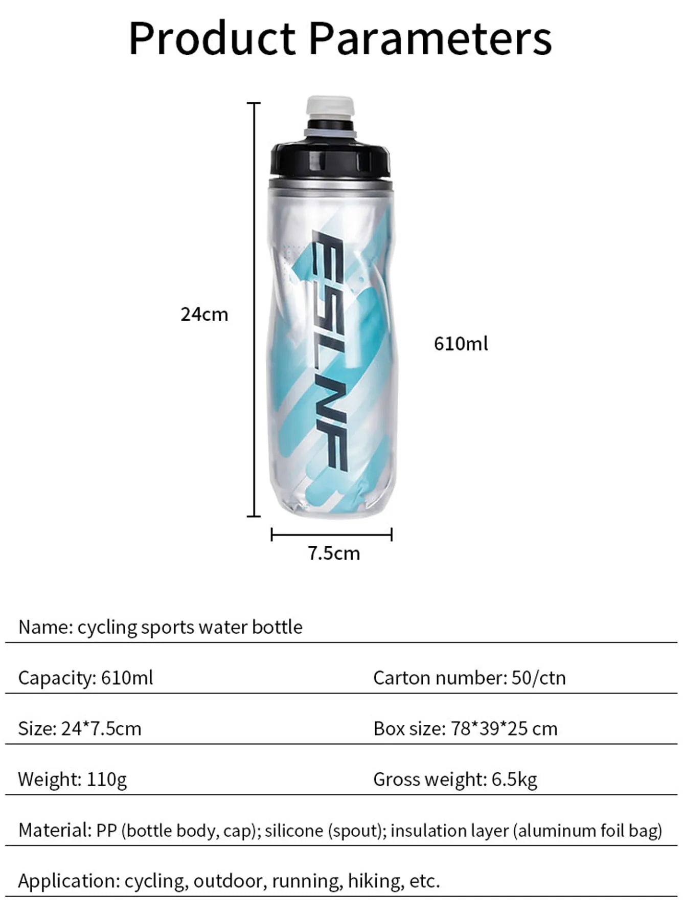 Insulated Cycling Water Bottle - 610ml Leak-Proof MTB & Road Bike Sport Cup