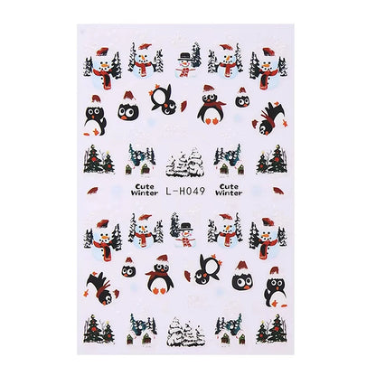 3D Christmas Nail Art Stickers - Festive Snowman & Snowflake Manicure Decals