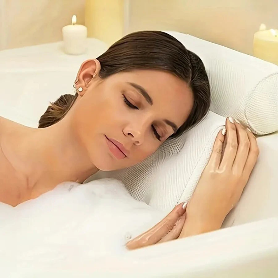 Ergonomic Bath Pillow - Spa Bathtub Cushion for Neck & Back Support with Suction Cups