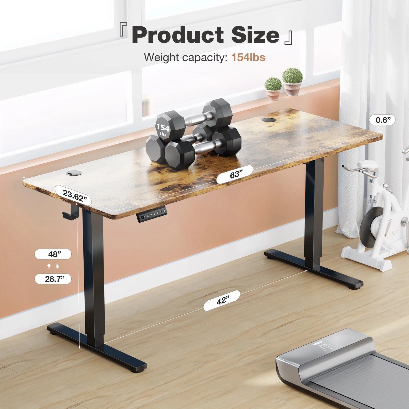 63" Electric Standing Desk - Ergonomic Adjustable Sit-Stand Office Table - 13