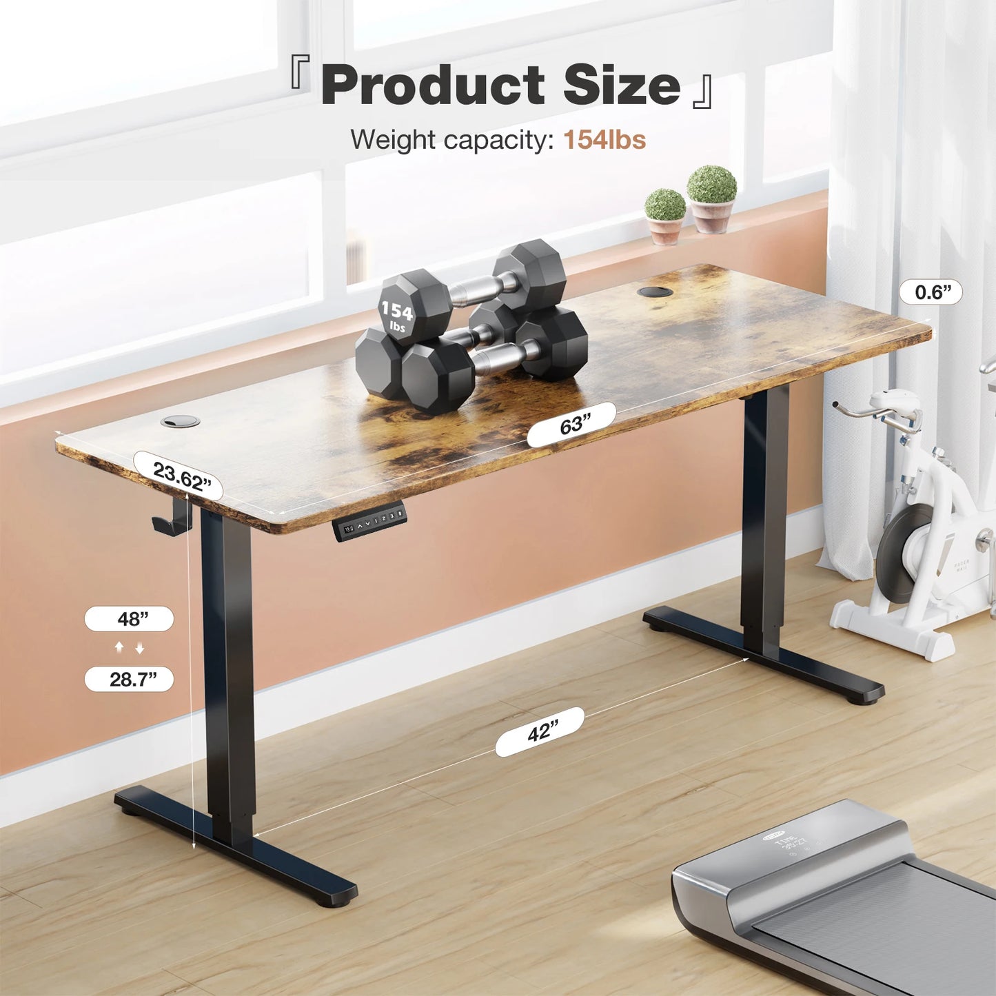 63" Electric Standing Desk - Ergonomic Adjustable Sit-Stand Office Table