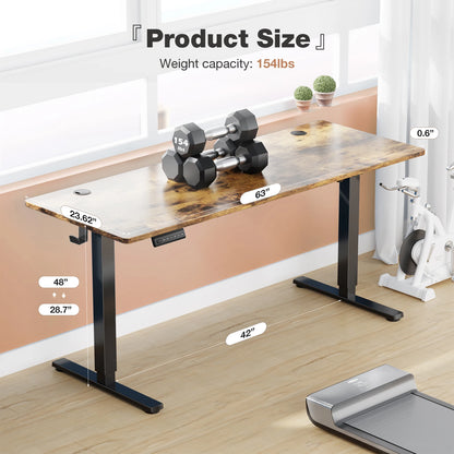 63" Electric Standing Desk - Ergonomic Adjustable Sit-Stand Office Table