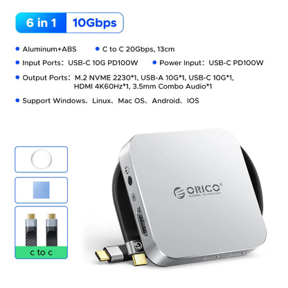 ORICO Magnetic M.2 2230 NVMe SSD Docking Station 10Gbps 4K 100W PD Hub