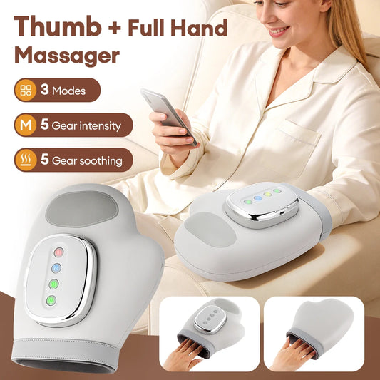 Electric Hand Massager with Heat & Air Compression - Cordless Finger Relief