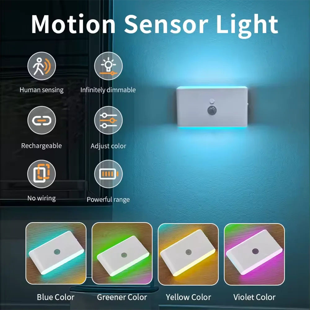 Rechargeable Motion Sensor LED Wall Sconce - Dimmable Color-Changing Night Light - 2