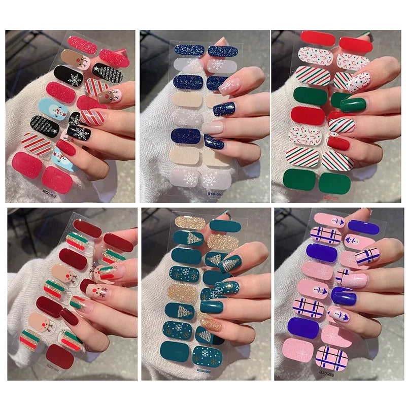 Christmas Snowflake Semi-Cured Gel Nail Wraps - Long-Lasting Holiday Nail Art Decals - 8