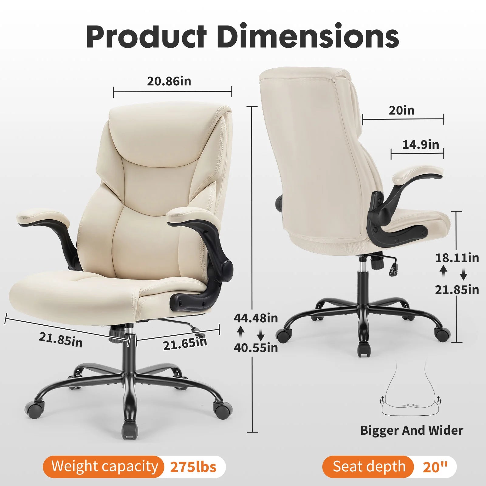 Ergonomic PU Leather Office Desk Chair with Flip-Up Arms & Lumbar Support - 2