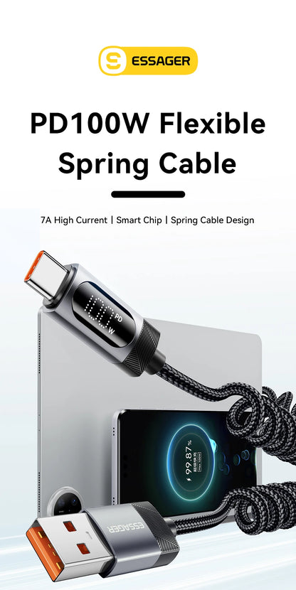 100W PD Fast Charging USB-C Cable with Digital Power Display