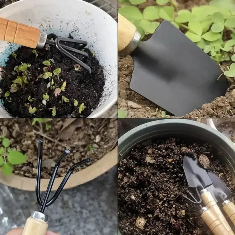 3-Piece Mini Garden Tool Set for Indoor Plants - Small Trowel, Shovel & Rake for Succulents