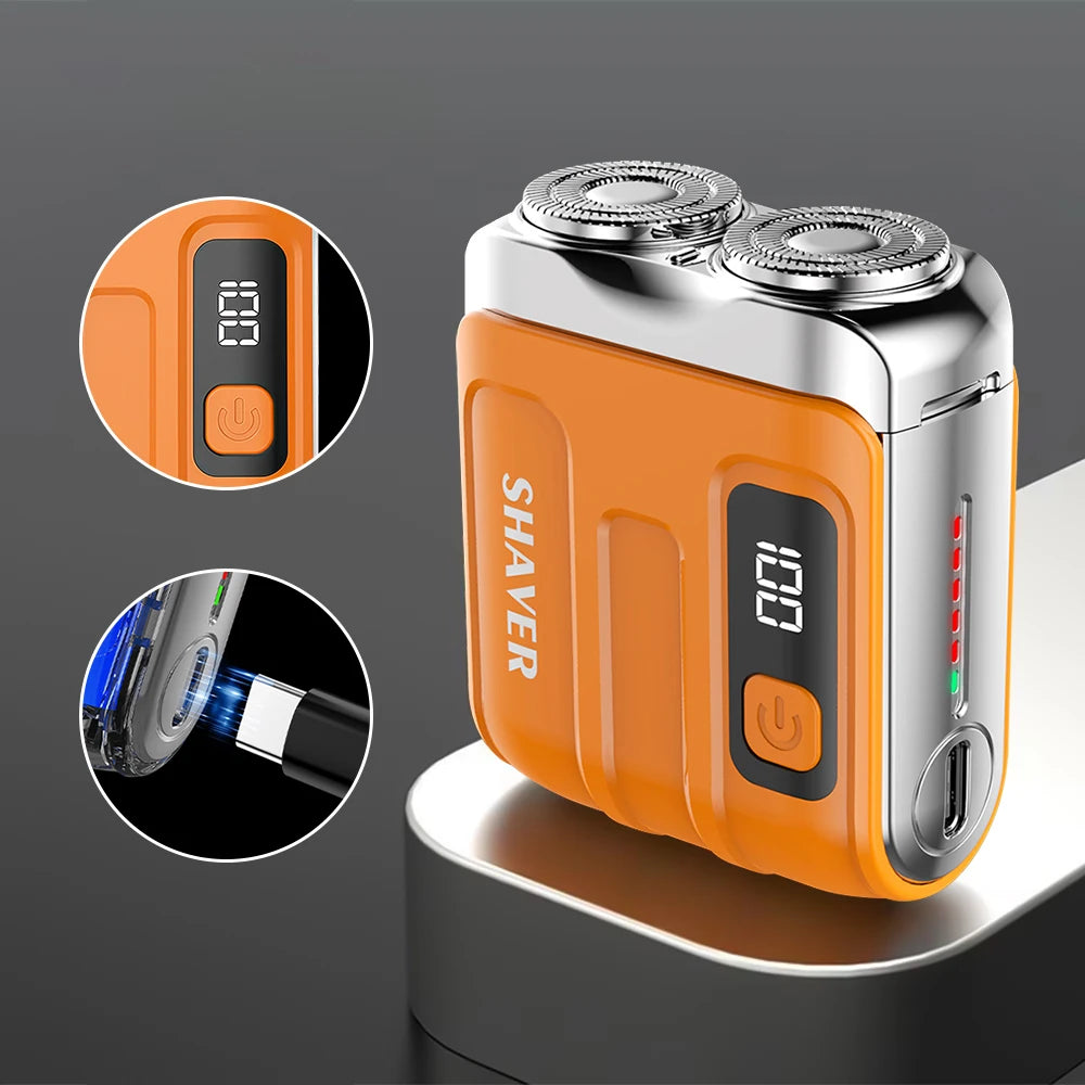 Portable Electric Rotary Shaver - Mini Travel Beard Trimmer with LED Display - 1