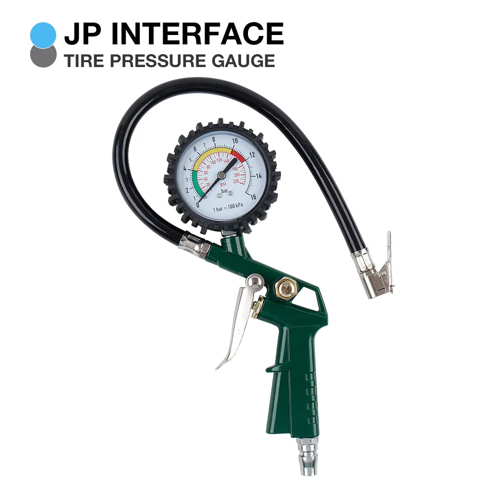 220 PSI Tire Pressure Gauge & Inflator Gun for Air Compressor - EU/JP Interface - 14