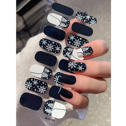 Christmas Snowflake Semi-Cured Gel Nail Wraps - Long-Lasting Holiday Nail Art Decals