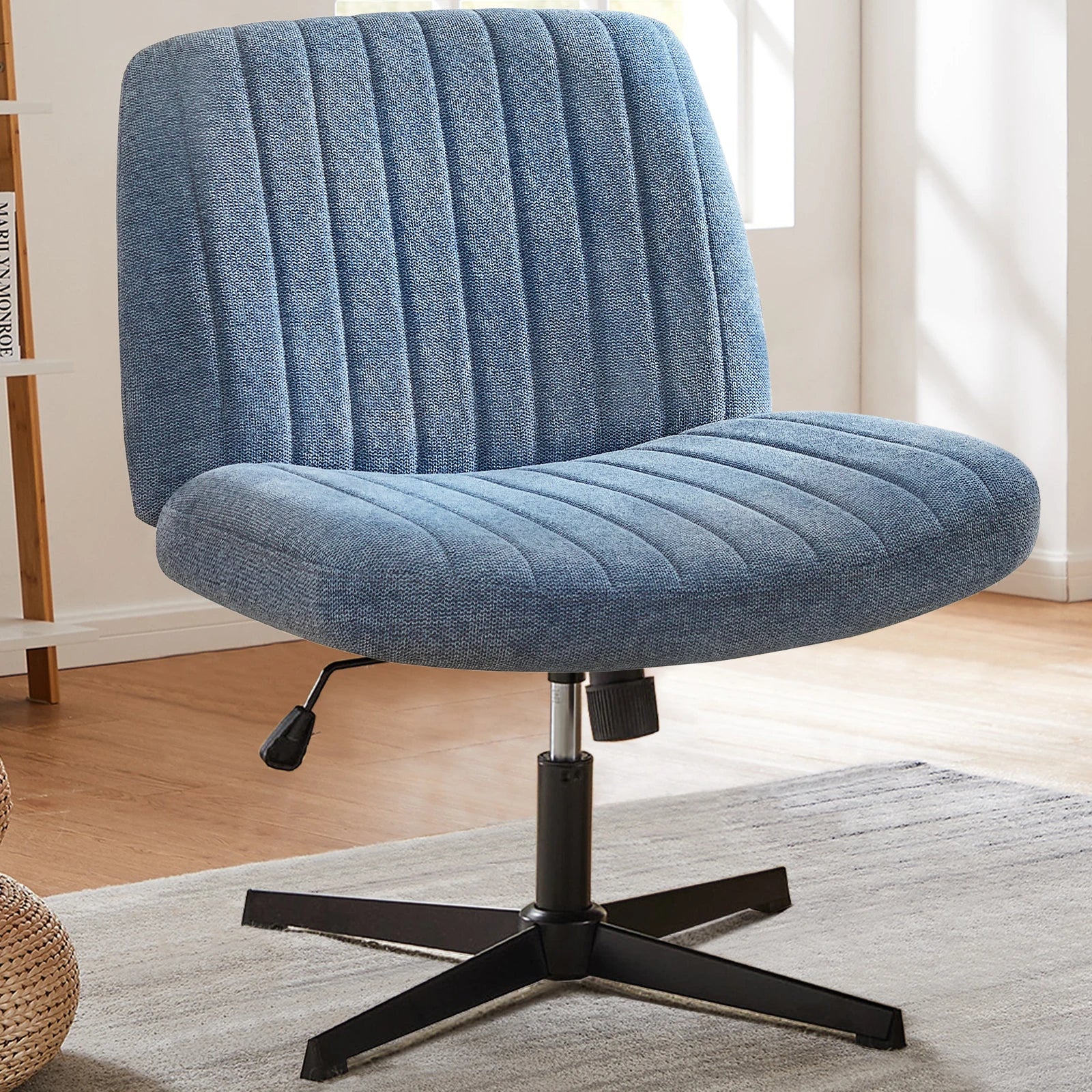 Wide Armless Cross-Legged Office Chair - Adjustable Swivel Vanity Desk Chair - 22