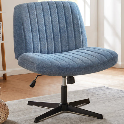 Wide Armless Cross-Legged Office Chair - Adjustable Swivel Vanity Desk Chair