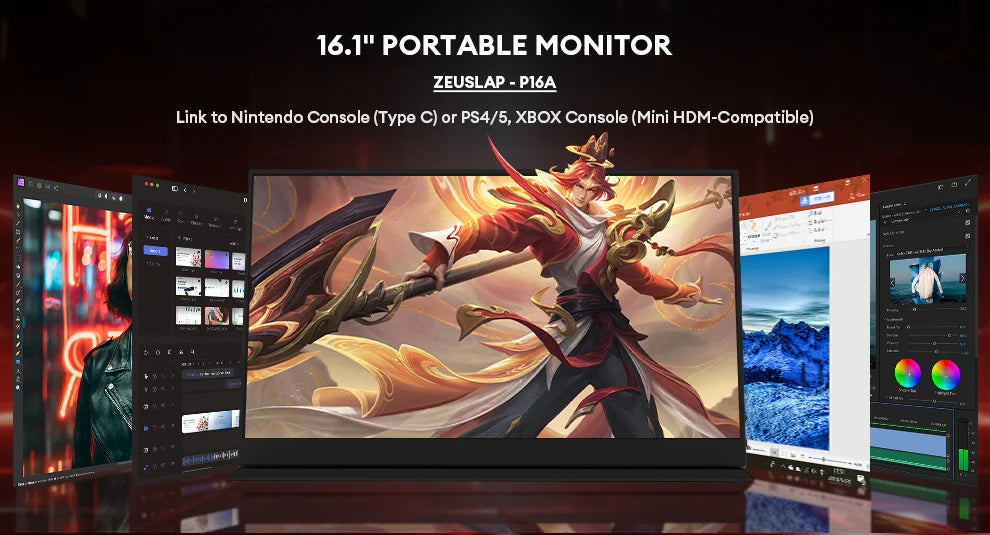 16.1" 144Hz Portable Gaming Monitor - 100% sRGB FHD Ultrathin IPS Display - 8
