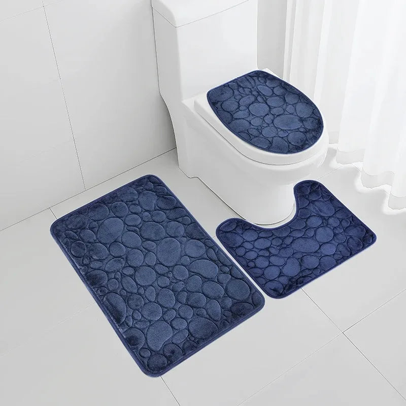 3-Piece Cobblestone Bath Mat Set - Non-Slip & Absorbent - 2