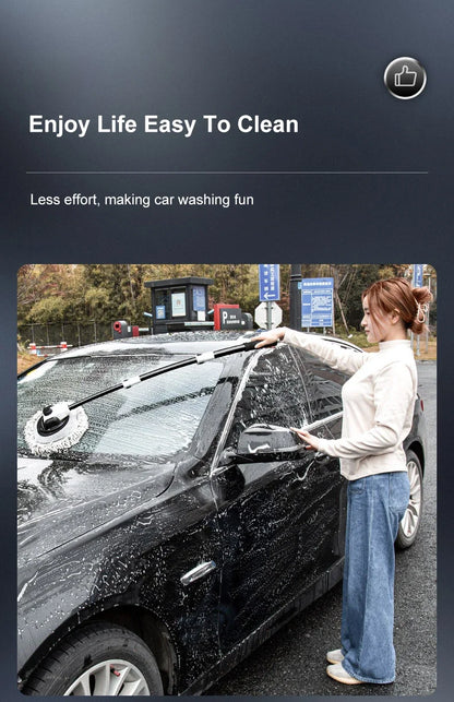Telescopic Car Wash Mop with 15° Curved Handle & Microfiber Brush