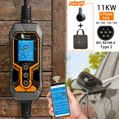 11KW Portable Type 2 EV Charger - Smart App Control & Adjustable Current